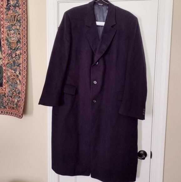 Jos. A. Bank Men's Collared Long Black Fully Lined Wool Overcoat - Picture 1 of 15